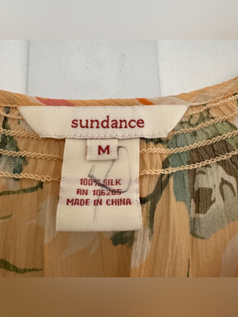 Sundance Orange Green 100% Silk Floral
Blouse Boho Peasant Top Balloon Sleeve - Picture 9 of 10